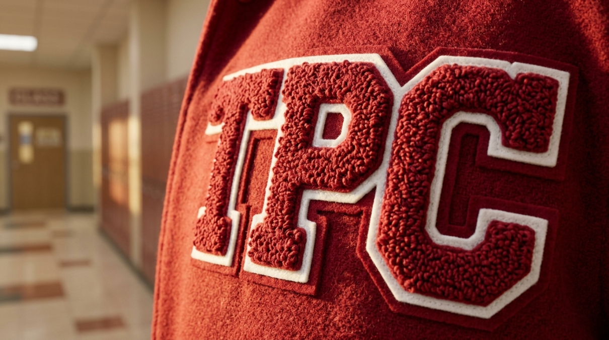 Red chenille varsity patch